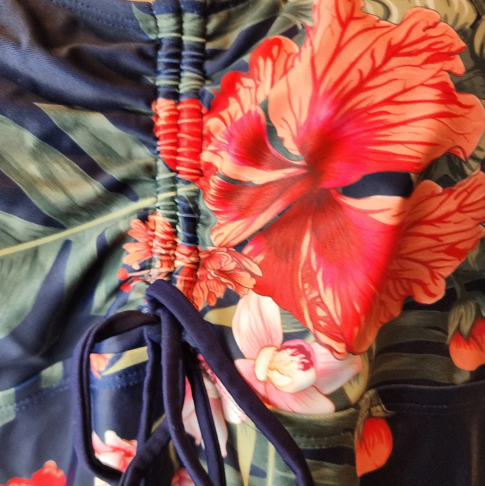 New Floral Tankini Swimdress Tropical Ruched‎ Full Coverage 989 Bathing Suit XL